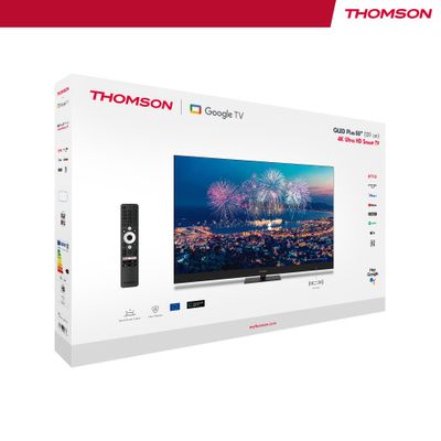 Thomson 55" QLED Plus Google TV â€“ Quantum Dot, Dolby Vision & Atmos, Built-In Front Speakers, Chromecast Built-In, Voice Remote with Google Assistant, Frameless 4K UHD Display, 3-Year Warranty