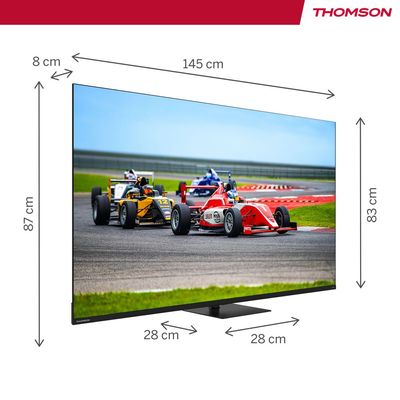 Thomson 65" QLED Pro Google TV â€“ Quantum Dot, 144Hz Refresh Rate, Dolby Vision & Atmos, Chromecast Built-In, Swivel Stand, Voice Remote with Google Assistant, Frameless 4K UHD Display, 3-Year Warranty