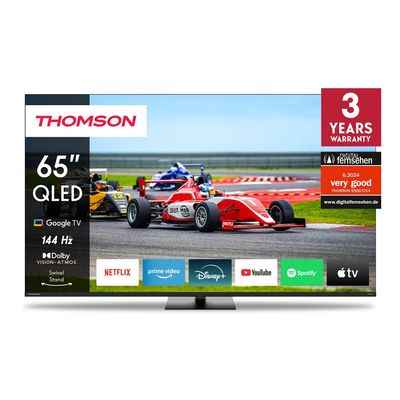 Thomson 65" QLED Pro Google TV â€“ Quantum Dot, 144Hz Refresh Rate, Dolby Vision & Atmos, Chromecast Built-In, Swivel Stand, Voice Remote with Google Assistant, Frameless 4K UHD Display, 3-Year Warranty
