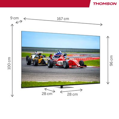 Thomson 75" QLED Pro Google TV â€“ Quantum Dot, 144Hz Refresh Rate, Dolby Vision & Atmos, Swivel Stand, Voice Remote with Google Assistant, Frameless 4K UHD Display, Premium Design, 3-Year Warranty