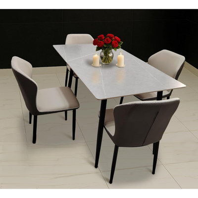 Top Morble 5-Pieces Dining Sets, 1 Piece Rectangular Table With with 4 Chairs Modern Design Furniture for Home, Dining Room, Cafeteria
