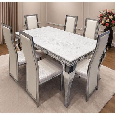 7 Pieces Dining Sets, Table and Chairs Set for 6 Person, Sturdy Kitchen Dining Room Set,Suitable Table Furniture for Home