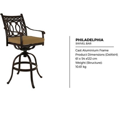 Swivel Bar Chair -Philadelphia Style-61x54x122Cm-Aluminum-1Year