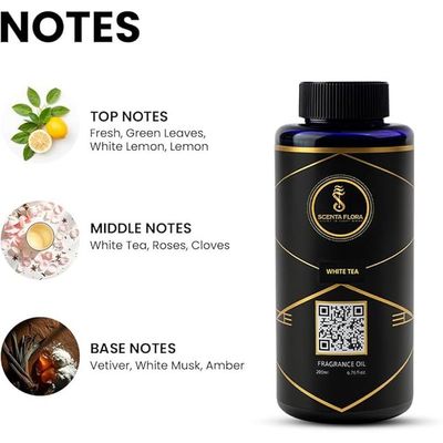 White Tea Fragrance Oil For Diffusers 200Ml | Fresh Citrus & Floral Blend With White Lemon, Tea & Musk | Aromatherapy For Home, Office & Commercial Use | Calming & Refreshing Scent