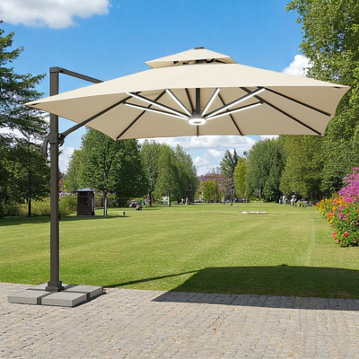 Noorshade Solar Powered LED Outdoor Umbrella for Garden & Patio (Off White)