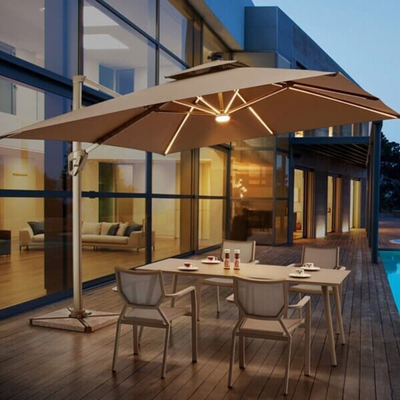Noorshade Solar Powered LED Outdoor Umbrella UV-Resistant Waterproof Canopy with Rotating Handle for Garden & Patio