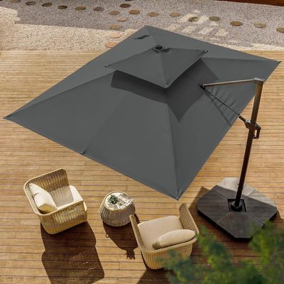 Sunshade Aluminium Garden Umbrella with Rotating Handle Stylish Outdoor Patio Decor and UV-Resistant Canopy 3 x 4 Meter (Grey)