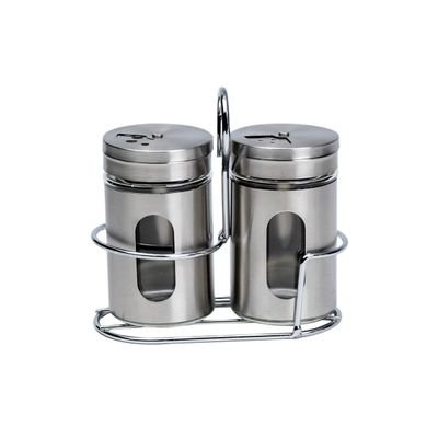 Cuisine Art 2 Pcs Soda Lime Glass Salt Pepper Set, 100ml, Silver