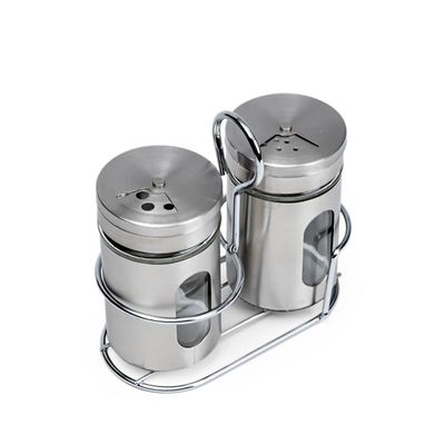 Cuisine Art 2 Pcs Soda Lime Glass Salt Pepper Set, 100ml, Silver