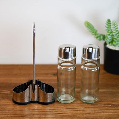 Cuisine Art Soda Lime Glass Oil Vinegar Set, 170ml, 2 Pieces, Transparent