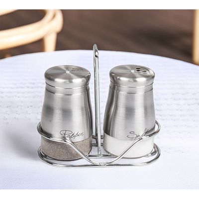 Cuisine Art Soda Lime Glass Stainless Steel Salt & Pepper Set, 150ml, 2 Pieces, Silver