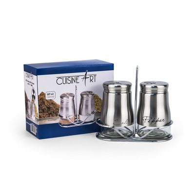 Cuisine Art Soda Lime Glass Stainless Steel Salt & Pepper Set, 150ml, 2 Pieces, Silver