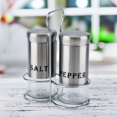 Cuisine Art Soda Lime Glass Salt & Pepper Set, 150ml, 2 Pieces, Silver