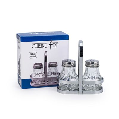 Cuisine Art Soda Lime Glass Salt Set with Stand, 50ml, 2 Pieces, Transparent