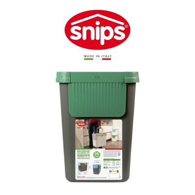 Snips 25L Recycling Bin for Separate Waste Collection – Grey with Light Green Lid, Made in Italy