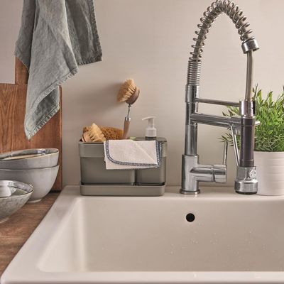 Snips Tidy Up Grey Sink Organizer with Soap Dispenser & Sponge Holder – Made in Italy