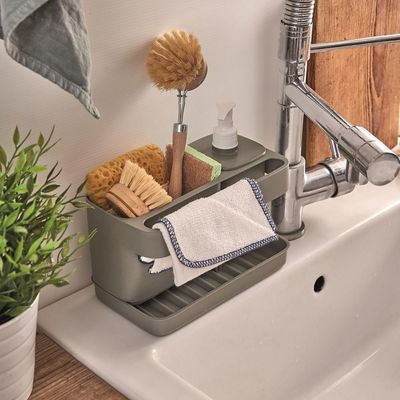 Snips Tidy Up Grey Sink Organizer with Soap Dispenser & Sponge Holder – Made in Italy