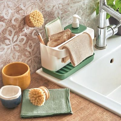 Snips Tidy Up Green Sink Organizer with Soap Dispenser & Sponge Holder – Made in Italy
