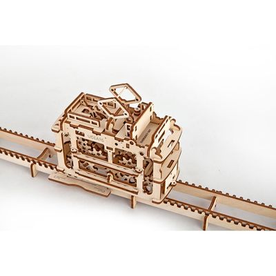 Ugears, Made in Europe, 3D Wooden Puzzle Tram with Rails, Mechanical Model Kit with 154 Parts, DIY, Self-Assembly, Woodcraft Construction Toy, Perfect for Gifting, No Glue Needed, Brown, UGR-70008