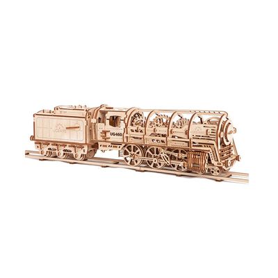 Ugears, Made in Europe, 3D Wooden Puzzle Steam Train Locomotive with Tender Educational STEM Learning DIY Woodcraft Construction Toy for Adults & Kids, Perfect for Gifting, No Glue Needed, UGR-70012