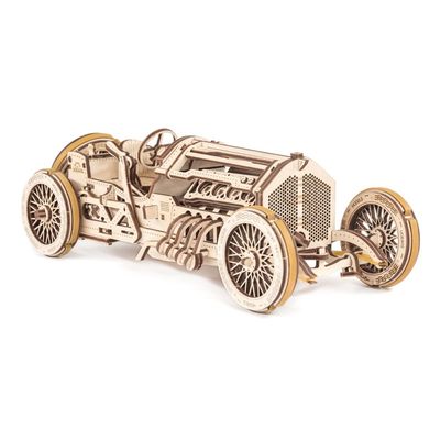 Ugears, Made in Europe, 3D Wooden Puzzle U-9 Grand Prix Car for Adults Racing Model Car Kit, Early Formula One Building Set with Working V8 Engine, Perfect for Gifting, No Glue Needed, Brown,UGR-70044