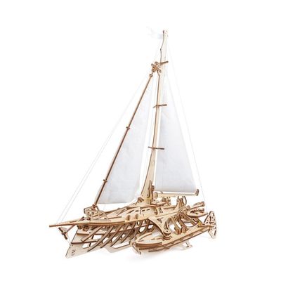 Ugears, Made in Europe, 3D Wooden Puzzle STEAM Line Toys Mechanical Model Trimaran Merihobus Sailboat DIY, Self-Assembly, Woodcraft Construction Toy, Perfect for Gifting, No Glue Needed, UGR-70059
