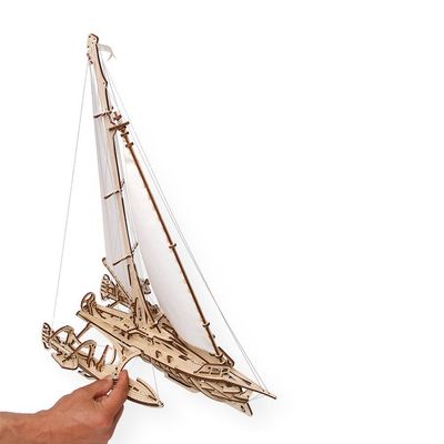 Ugears, Made in Europe, 3D Wooden Puzzle STEAM Line Toys Mechanical Model Trimaran Merihobus Sailboat DIY, Self-Assembly, Woodcraft Construction Toy, Perfect for Gifting, No Glue Needed, UGR-70059