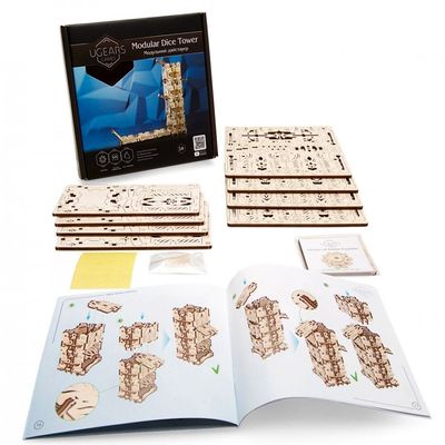 Ugears, Made in Europe, 3D Wooden Puzzle Modular Dice Tower, Mechanical Model Kit with 172 Parts, DIY, Self-Assembly, Woodcraft Constrution Toy, Perfect for Gifting, No Glue, Brown, UGR-70069