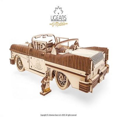 Ugears, Made in Europe, 3D Wooden Puzzle Model Dream Cabriolet VM-05 Mechanical Model Kit, DIY, Self Assembly, Woodcraft Construction Toy, Perfect for Gifting, No Glue Needed, Brown, UGR-70073
