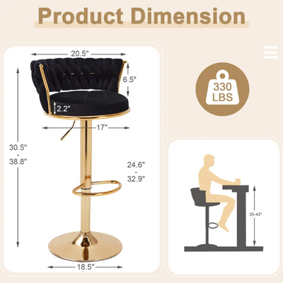 Modern Cafe Bar Stool Chair With Golden Metal Frame (Black)