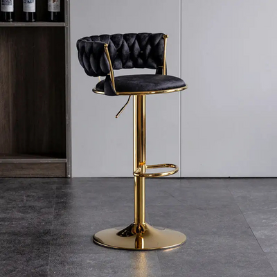 Modern Cafe Bar Stool Chair With Golden Metal Frame (Black)