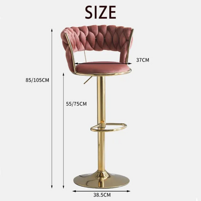 Modern Cafe Bar Stool Chair With Golden Metal Frame (Pink)