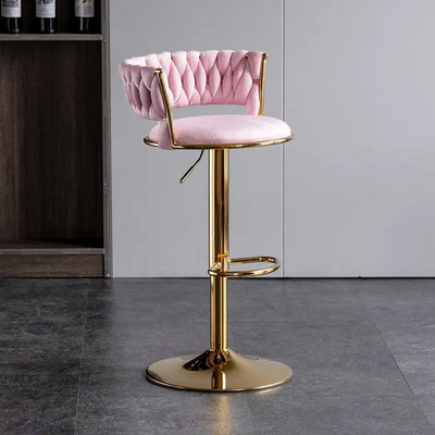 Modern Cafe Bar Stool Chair With Golden Metal Frame (Pink)