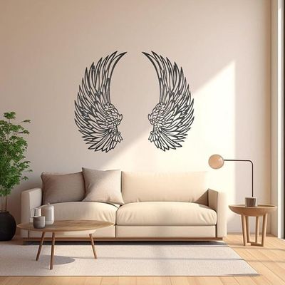 Wooden Wall Art With Self Adhesive Base - Black (Angel Wings)