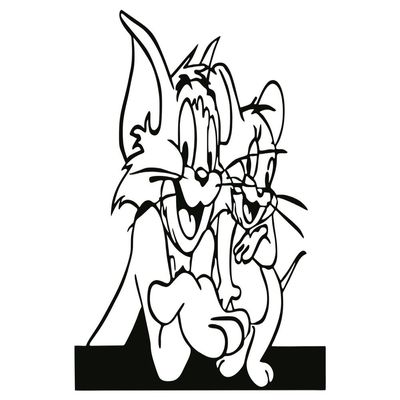 Wooden Wall Art With Self Adhesive Base - Black (Tom & Jerry)