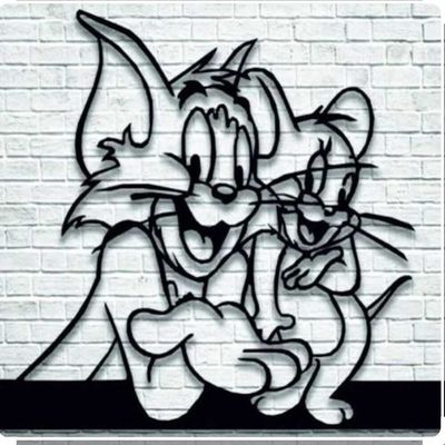 Wooden Wall Art With Self Adhesive Base - Black (Tom & Jerry)