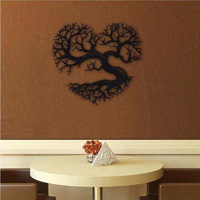 Wooden Wall Art With Self Adhesive Base - Black (Heart Shaped Tree)