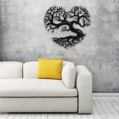 Wooden Wall Art With Self Adhesive Base - Black (Heart Shaped Tree)