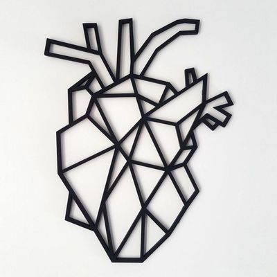Wooden Wall Art With Self Adhesive Base - Black (Polygon Heart)