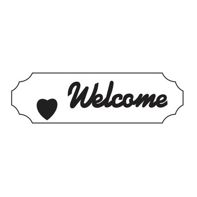 Wooden Wall Art With Self Adhesive Base - White (Welcome With Heart - Black Fonts)