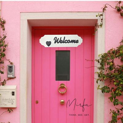 Wooden Wall Art With Self Adhesive Base - White (Welcome With Heart - Black Fonts)