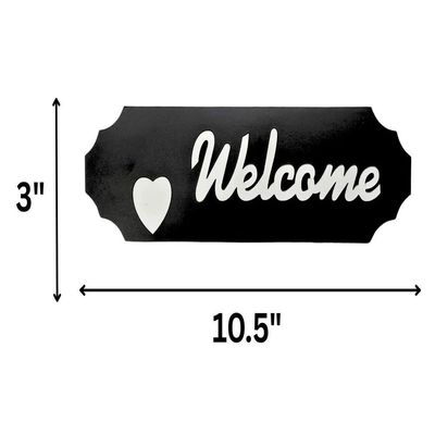 Wooden Wall Art With Self Adhesive Base - Black (Welcome With Heart - White Fonts)