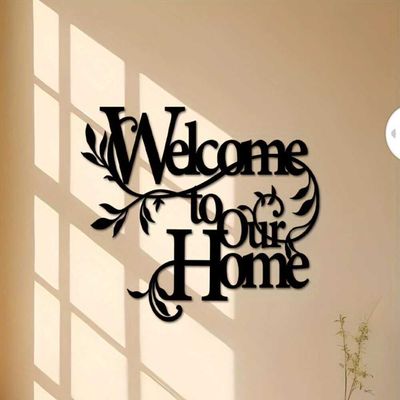 Wooden Wall Art With Self Adhesive Base - Black (Welcome to Our Home)