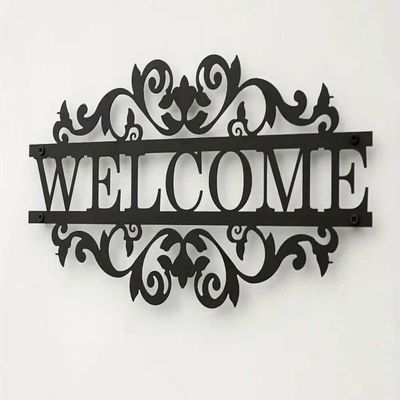 Wooden Wall Art With Self Adhesive Base - Black (Welcome - With Border Design)