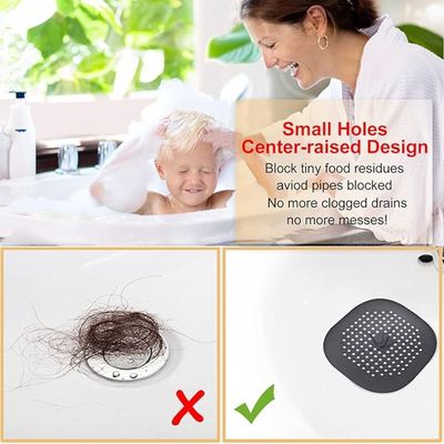 Silicon Hair Catcher Drain Cover with Suction Cups - Black (Pack of 2)