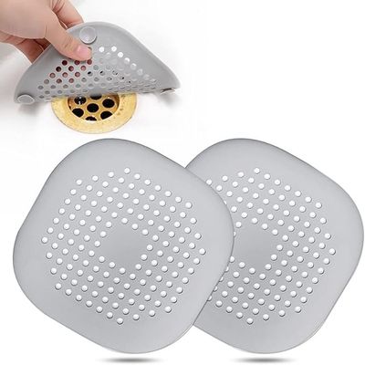Silicon Hair Catcher Drain Cover with Suction Cups - Grey (Pack of 2)