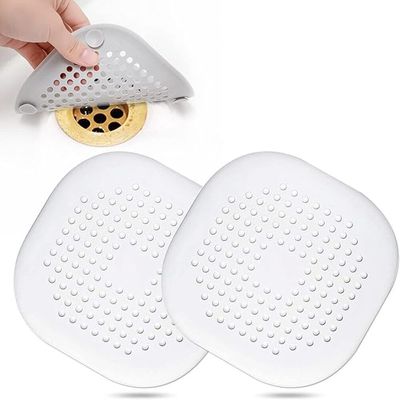 Silicon Hair Catcher Drain Cover with Suction Cups - White (Pack of 2)