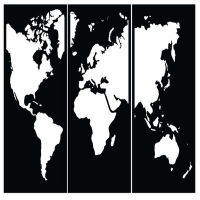 Wooden Wall Art With Self Adhesive Base - Black (World Map in 3 Black Frames)