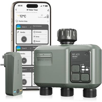 Water Timer WiFi - Multifunctional Sprinkler Timer for Automatic Irrigation System | Sprinkler Controller | Waterproof Irrigation, WiFi 3 Outlet