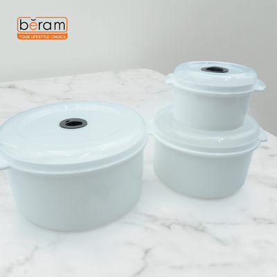Beram 3-Piece white BPA-Free Microwave Safe Food Storage Container Set with Vented Lids, Reusable Plastic Lunch Boxes for Meal Prep, Freezer & Dishwasher Safe, Stackable Containers (2.8L, 1.55L, 0.55L)